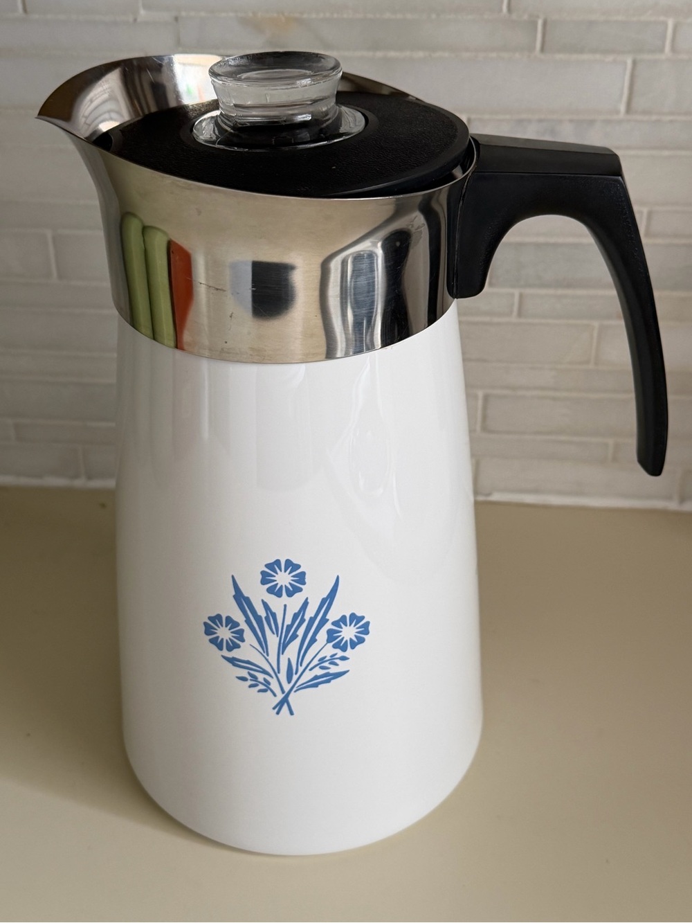 Vintage Corning Ware Blue Cornflower 9 Cup Percolator P-149 – Missing Basket Lid